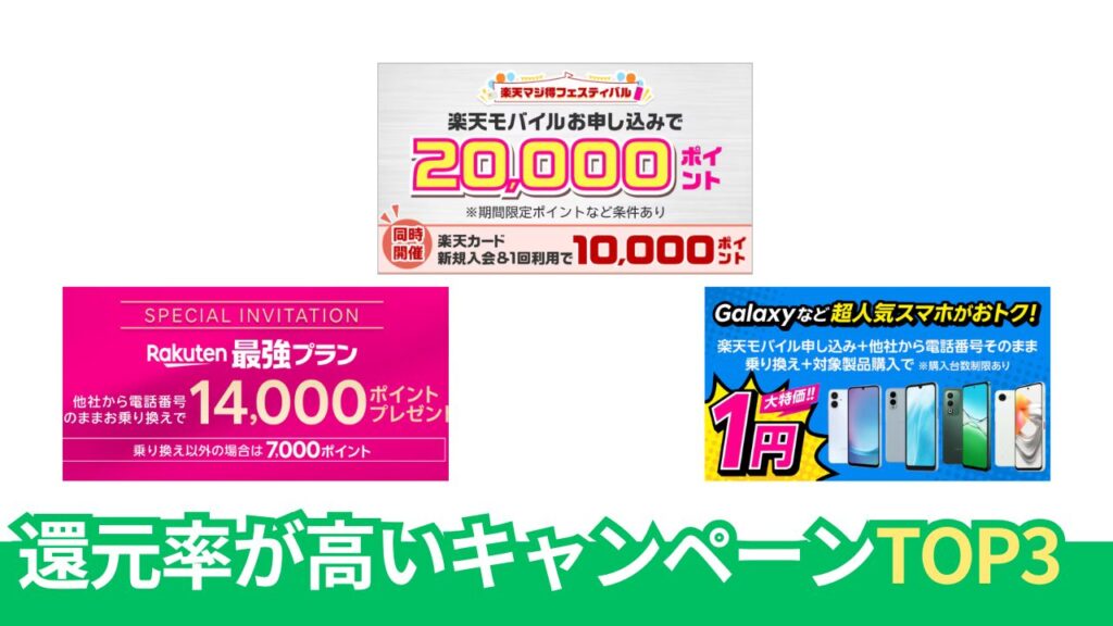 【pickup】楽天モバイルの今一番お得なキャンペーンランキング TOP3