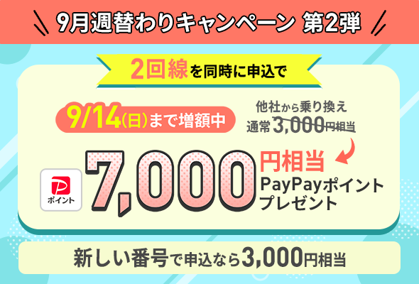 2回線同時申込で7,000円相当