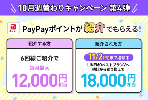 6回線紹介で最大12,000円相当のPayPayポイント