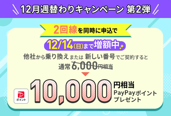 LINEMO契約者がもう一回線申し込みでPayPayポイントプレゼント（12/14まで増額）