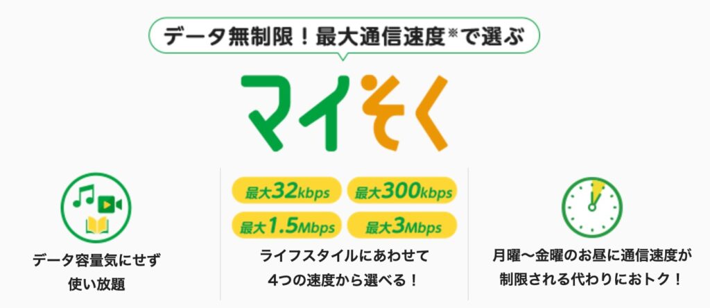 速度制限あり+ほぼ無制限で使えるマイネオのマイそくプラン