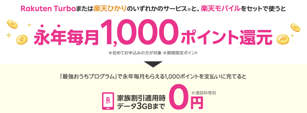 最強おうちプログラムなら楽天モバイルのデータ利用3GBまでは0円