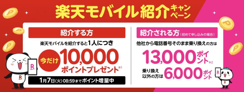 紹介キャンペーンは紹介する側とされる側で最大23000ポイントが付与されます。