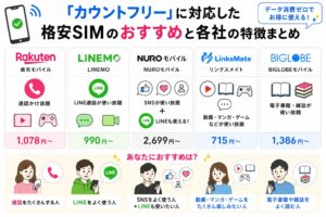 「カウントフリー」に対応した格安SIMのおすすめ各社と特徴まとめ