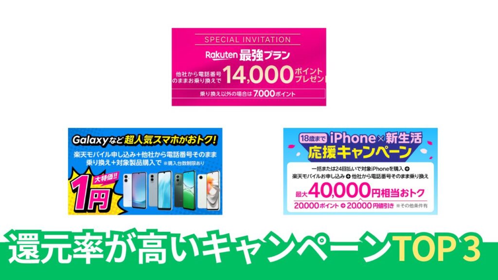 【pickup】楽天モバイルの今一番お得なキャンペーンランキング TOP3