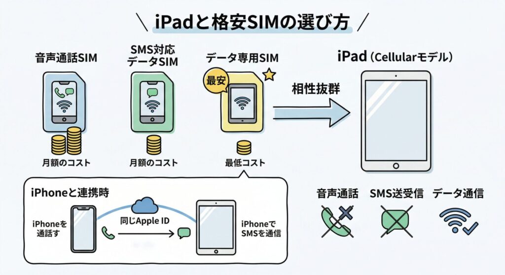 iPadはデータ専用SIMで限りなく安く使うのが賢い選択。なぜなら音声通話SIMは使えないから。