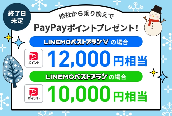 他社から乗り換えで最大12,000円相当のPayPayポイント