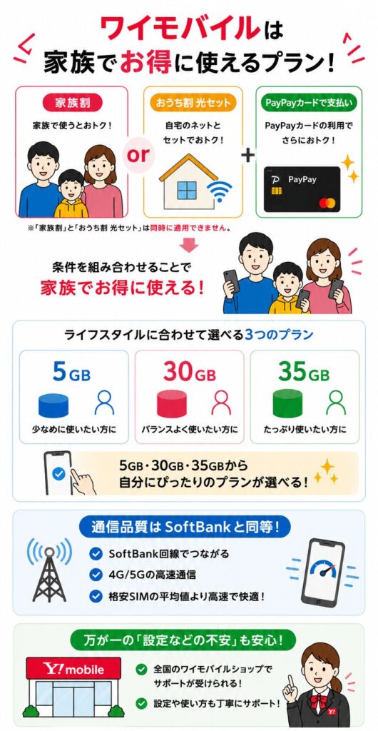 ワイモバイルの料金プランと通信品質・店舗サポートの特徴