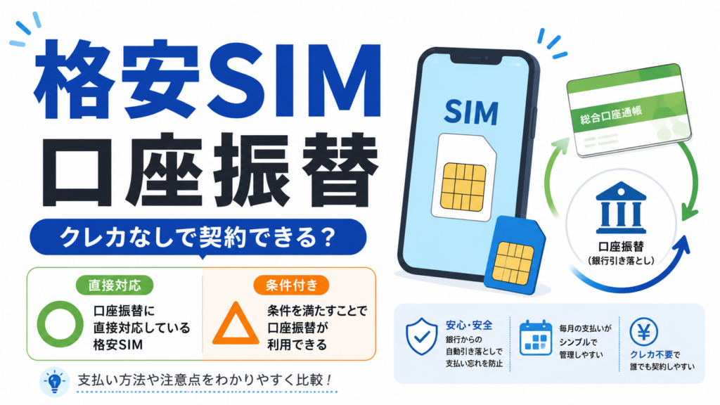 格安SIM口座振替おすすめ比較｜クレカなしで契約できるのはどこ？