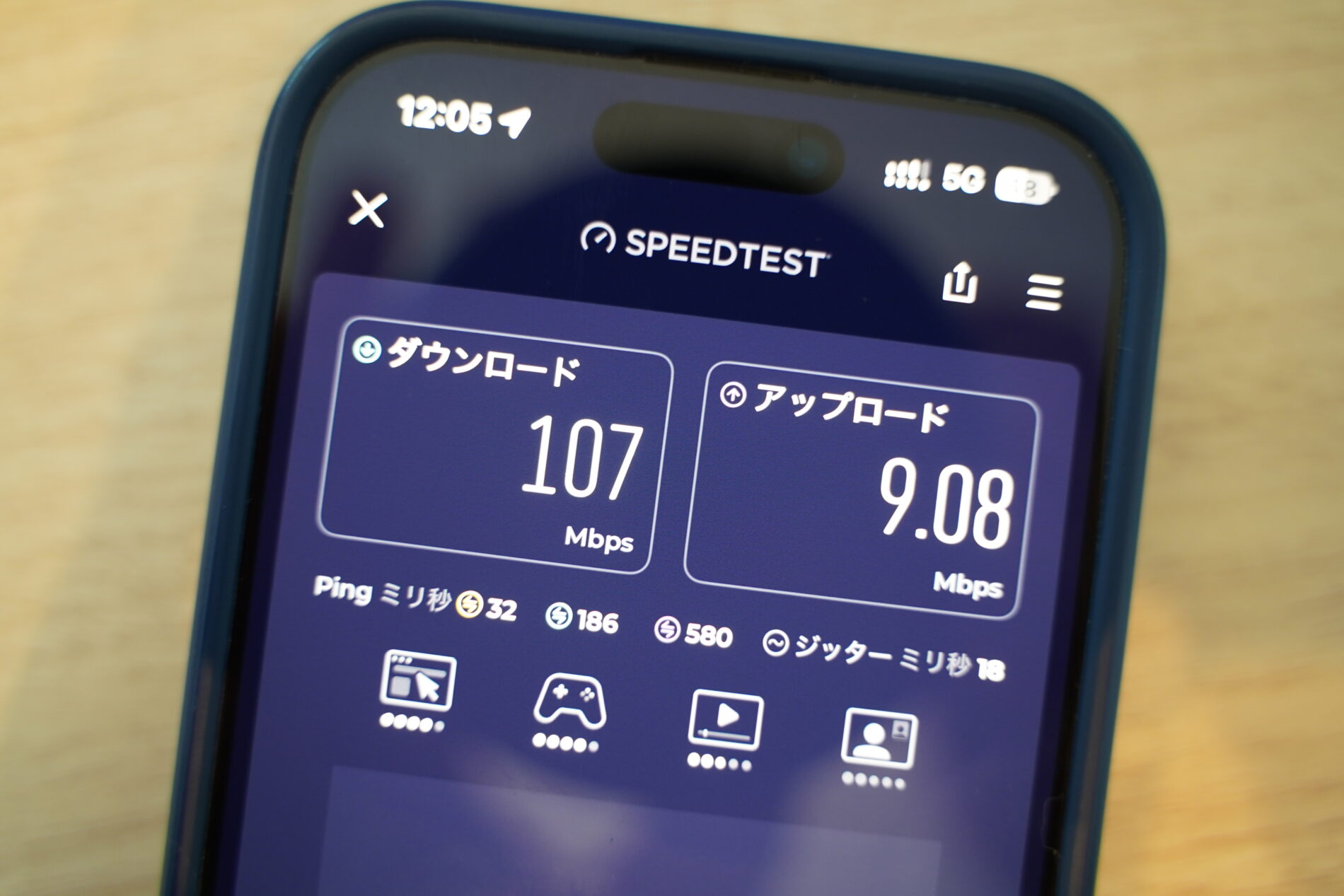 U-NEXTモバイルを2026年9月22日昼12時5分に実測し下り107Mbps・上り9.08Mbpsを記録